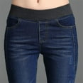 thumbnail image 1 of BOOMILK Fashion Women Loose High Waisted Casual Jeans Elastic Waisted Pencil Pants Plus Size Dark Blue, 1 of 9