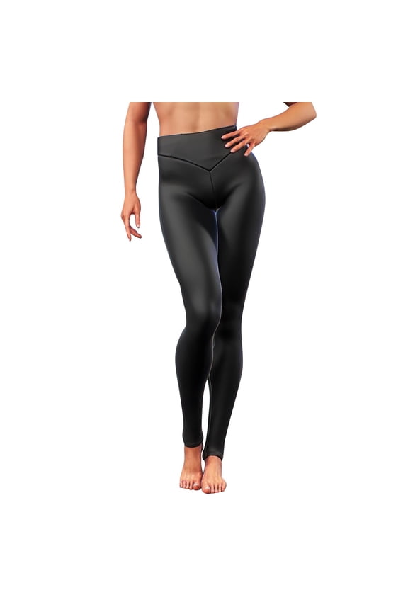 Faux Leather Leggings for Women Club Sexy Shiny Leather Tights High Waisted Skinny Pants Black