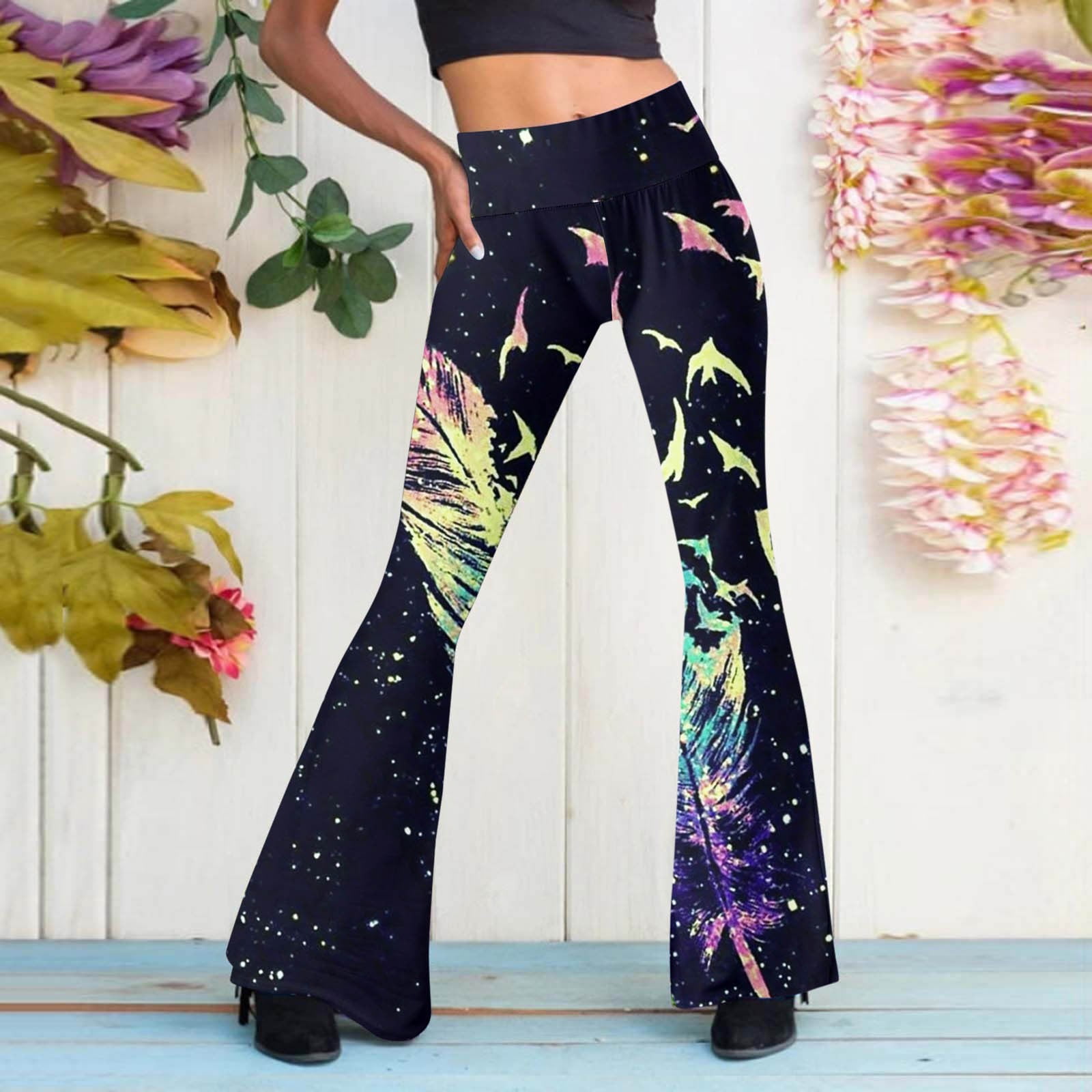 BOOMILK Flare Leg Pants for Women High Waisted Trendy Printed Bell ...
