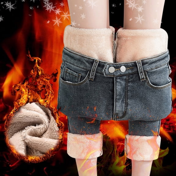 BOOMILK Fleece Lined Jeans for Women High Waisted Slim Thickened Thermal Straight Denim Pants Dark Gray