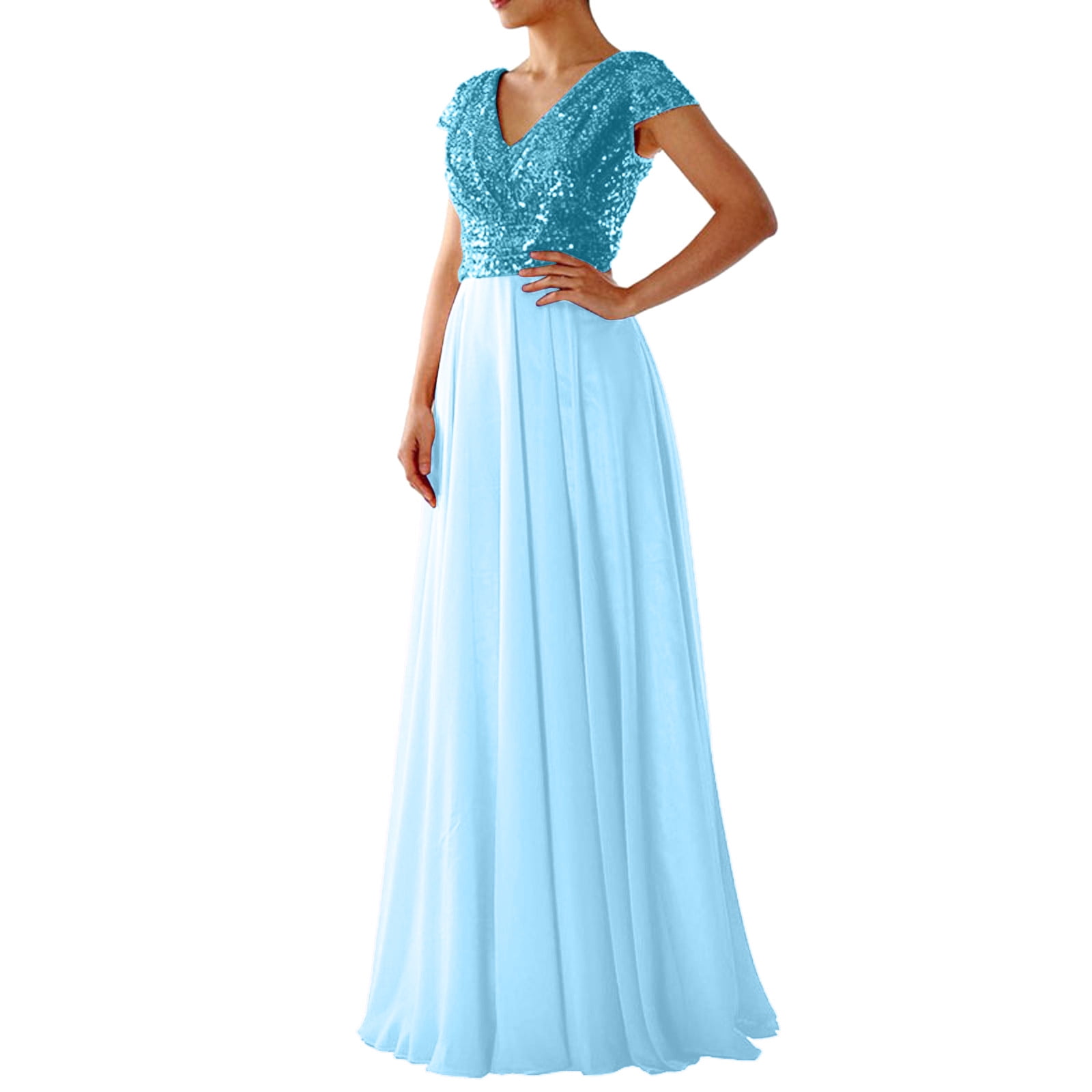 BOOMILK Formal Dresses for Women Summer V Neck Sequin Chiffon Panel ...