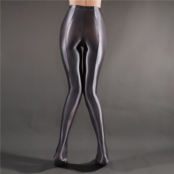 BOOMILK High Waisted Leggings for Women Ultra Thin Sheer Pantyhose Shiny Dance Yoga Skinny Pants Gray