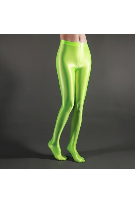High Waisted Leggings for Women Ultra Thin Sheer Pantyhose Shiny Dance Yoga Skinny Pants Green