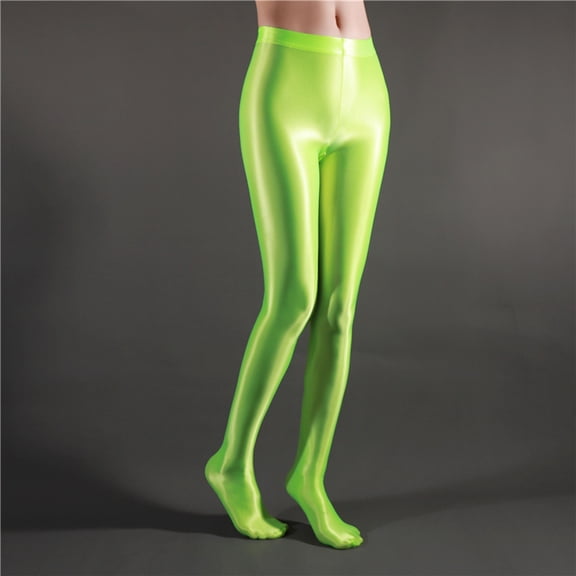 BOOMILK High Waisted Leggings for Women Ultra Thin Sheer Pantyhose Shiny Dance Yoga Skinny Pants Green