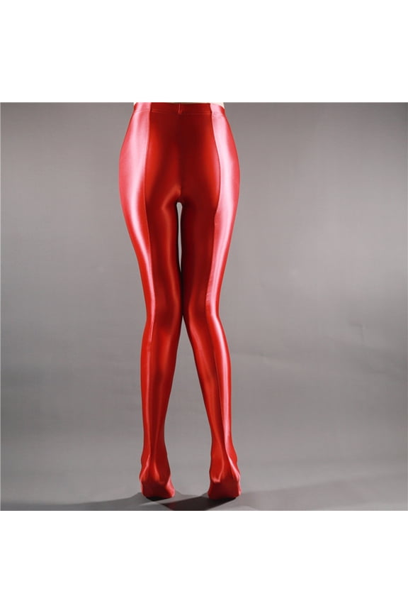 High Waisted Leggings for Women Ultra Thin Sheer Pantyhose Shiny Dance Yoga Skinny Pants Red