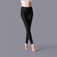 thumbnail image 1 of BOOMILK Leggings for Women Glossy Casual High Waisted Elastic Yoga Pants Wearing Slim Fitting 9 Point Candy Colored Leggings Black, 1 of 6