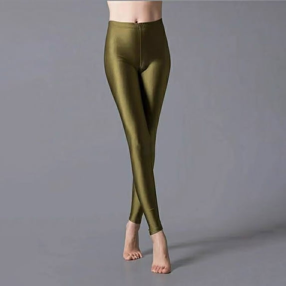 BOOMILK Leggings for Women Glossy Casual High Waisted Elastic Yoga Pants Wearing Slim Fitting 9 Point Candy Colored Leggings Green