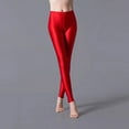 thumbnail image 1 of BOOMILK Leggings for Women Glossy Casual High Waisted Elastic Yoga Pants Wearing Slim Fitting 9 Point Candy Colored Leggings Red, 1 of 4