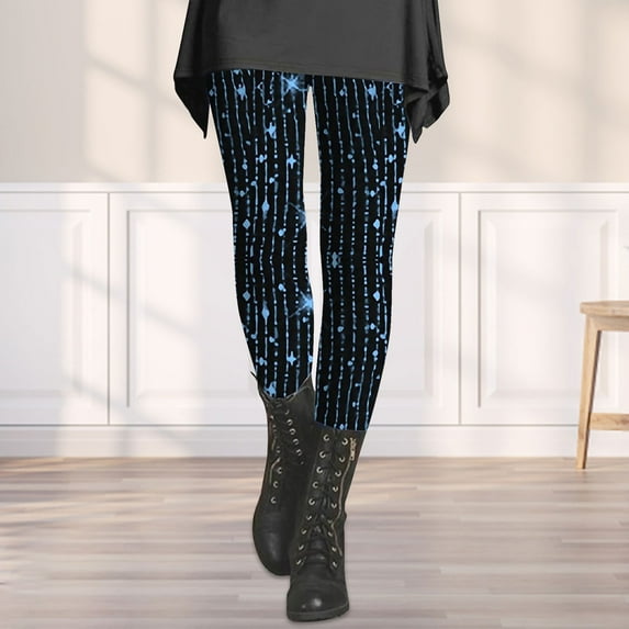 BOOMILK Leggings for Women Sequin Printed Trendy Casual Slimming Bottom Pants Blue