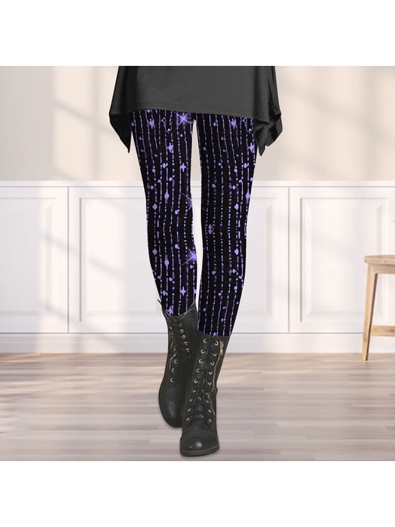 Leggings for Women Sequin Printed Trendy Casual Slimming Bottom Pants Purple