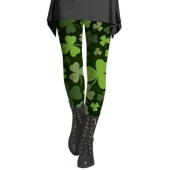 BOOMILK Leggings for Women St. Patrick's Day Shamrock Print Trendy High Waist Workout Leggings Slim Stretch Yoga Pants Green
