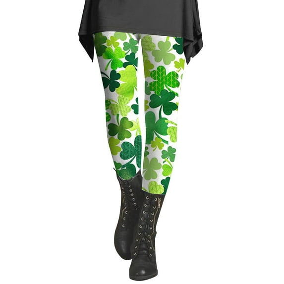 BOOMILK Leggings for Women St. Patrick's Day Shamrock Print Trendy High Waist Workout Leggings Slim Stretch Yoga Pants Green