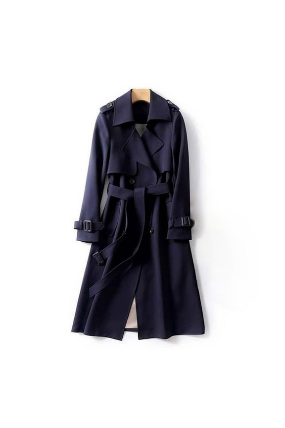 Long Trench Coats for Women Plus Size Trendy Belted Jacket Solid Long Sleeve Outerwear
