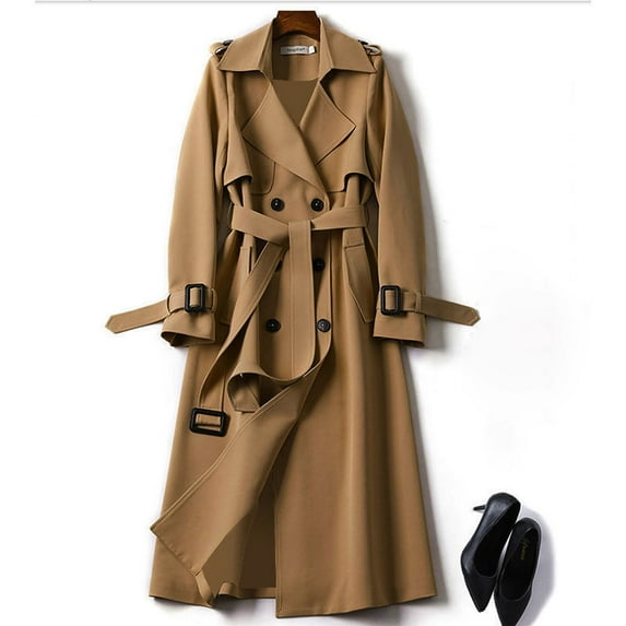 BOOMILK Long Trench Coats for Women Plus Size Trendy Belted Jacket Solid Long Sleeve Outerwear