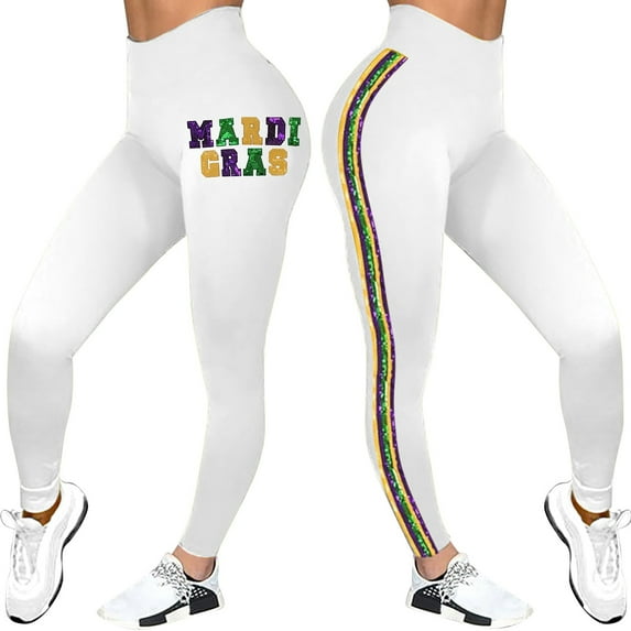 BOOMILK Mardi Gras Leggings for Women Stretchy Graphic Printed Fancy Sports Fitness Workout Yoga Pants