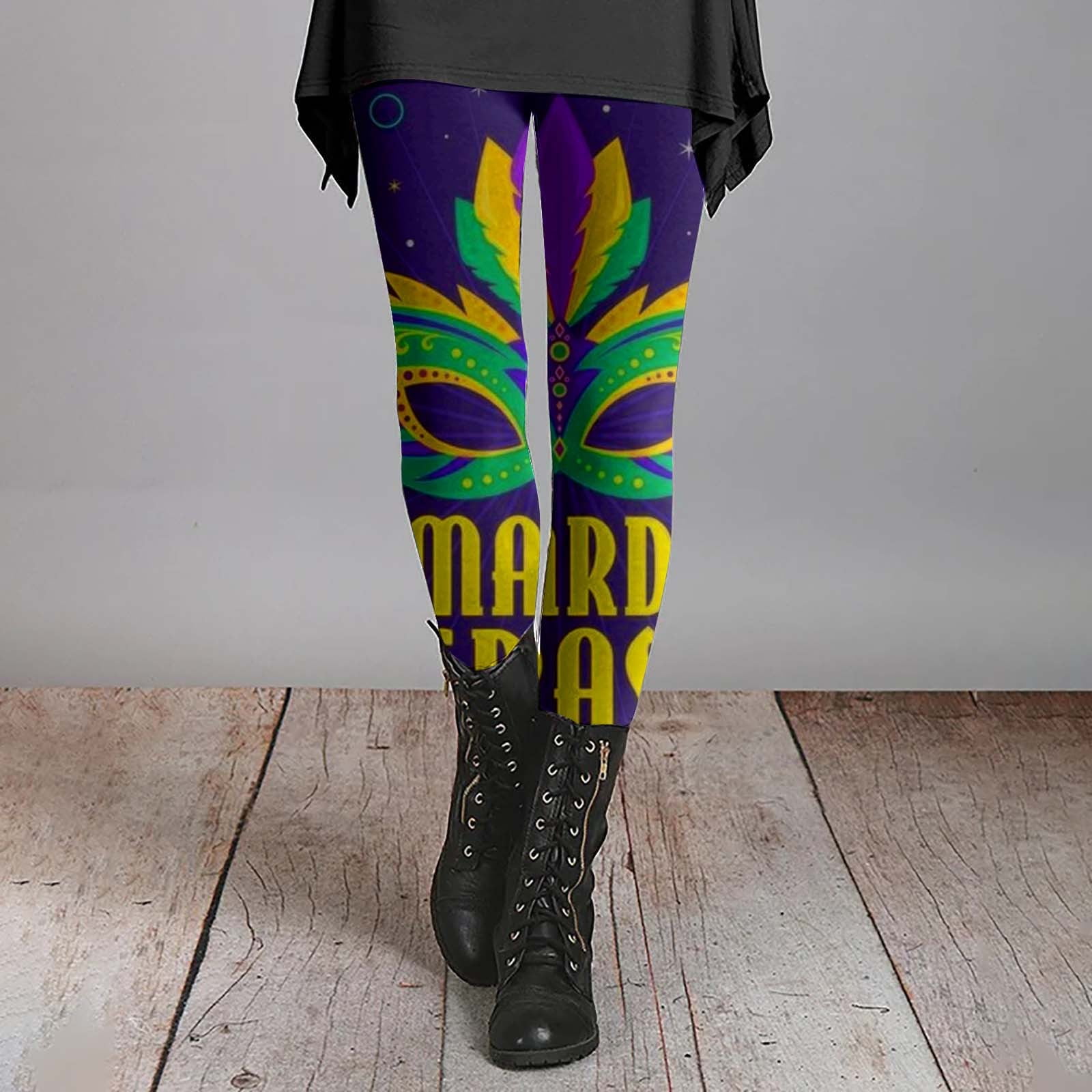 BOOMILK Mardi Gras Leggings for Women Trendy Print Elastic High