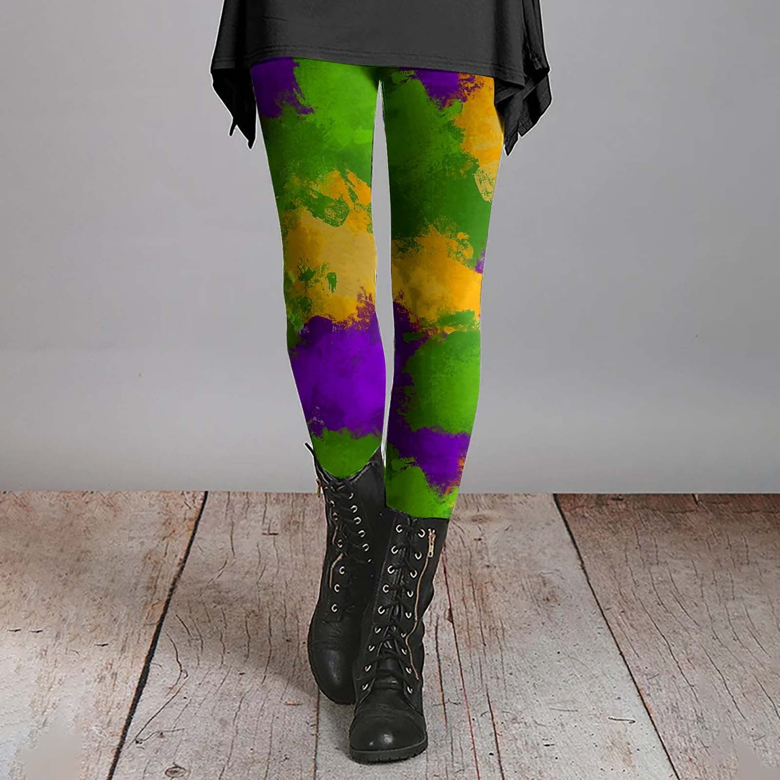 BOOMILK Mardi Gras Leggings for Women Trendy Print Elastic High Waisted  Legging Plus Size Party Carnival Skinny Pants 