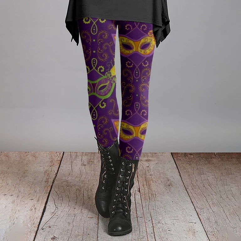 BOOMILK Mardi Gras Leggings for Women Trendy Print Elastic High