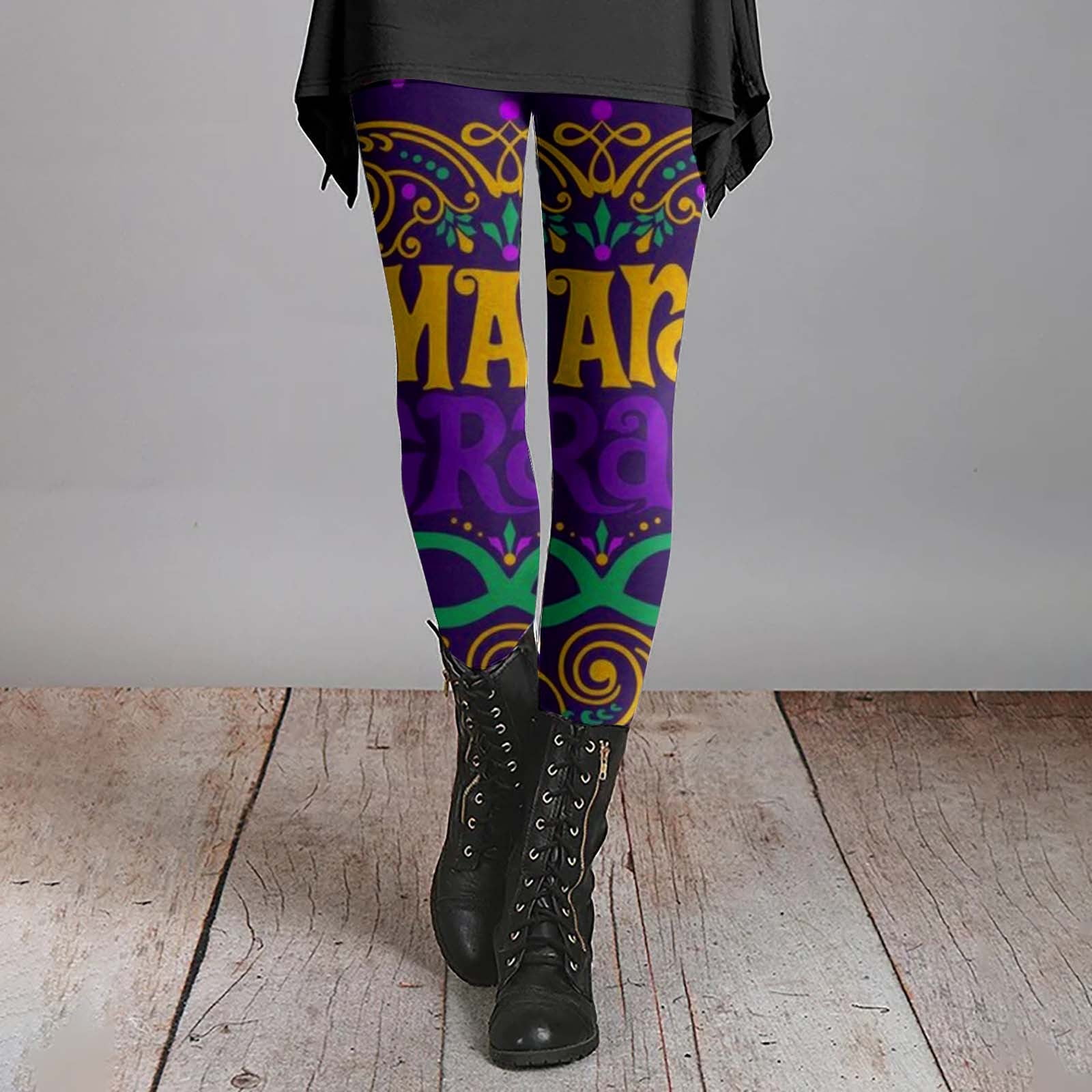BOOMILK Mardi Gras Leggings for Women Trendy Print Elastic High Waisted  Legging Plus Size Party Carnival Skinny Pants 
