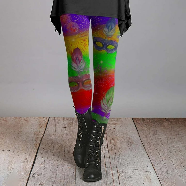 BOOMILK Mardi Gras Leggings for Women Trendy Print Elastic High Waisted  Legging Plus Size Party Carnival Skinny Pants