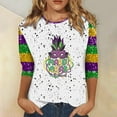 thumbnail image 1 of BOOMILK Mardi Gras Shirts for Women 3/4 Sleeve Round Neck Carnival Graphic Tees Summer T Shirt, 1 of 4