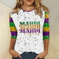 thumbnail image 1 of BOOMILK Mardi Gras Shirts for Women 3/4 Sleeve Round Neck Carnival Graphic Tees Summer T Shirt, 1 of 4