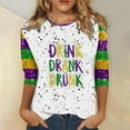thumbnail image 1 of BOOMILK Mardi Gras Shirts for Women 3/4 Sleeve Round Neck Carnival Graphic Tees Summer T Shirt, 1 of 4