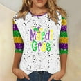 thumbnail image 1 of BOOMILK Mardi Gras Shirts for Women 3/4 Sleeve Round Neck Carnival Graphic Tees Summer T Shirt, 1 of 4