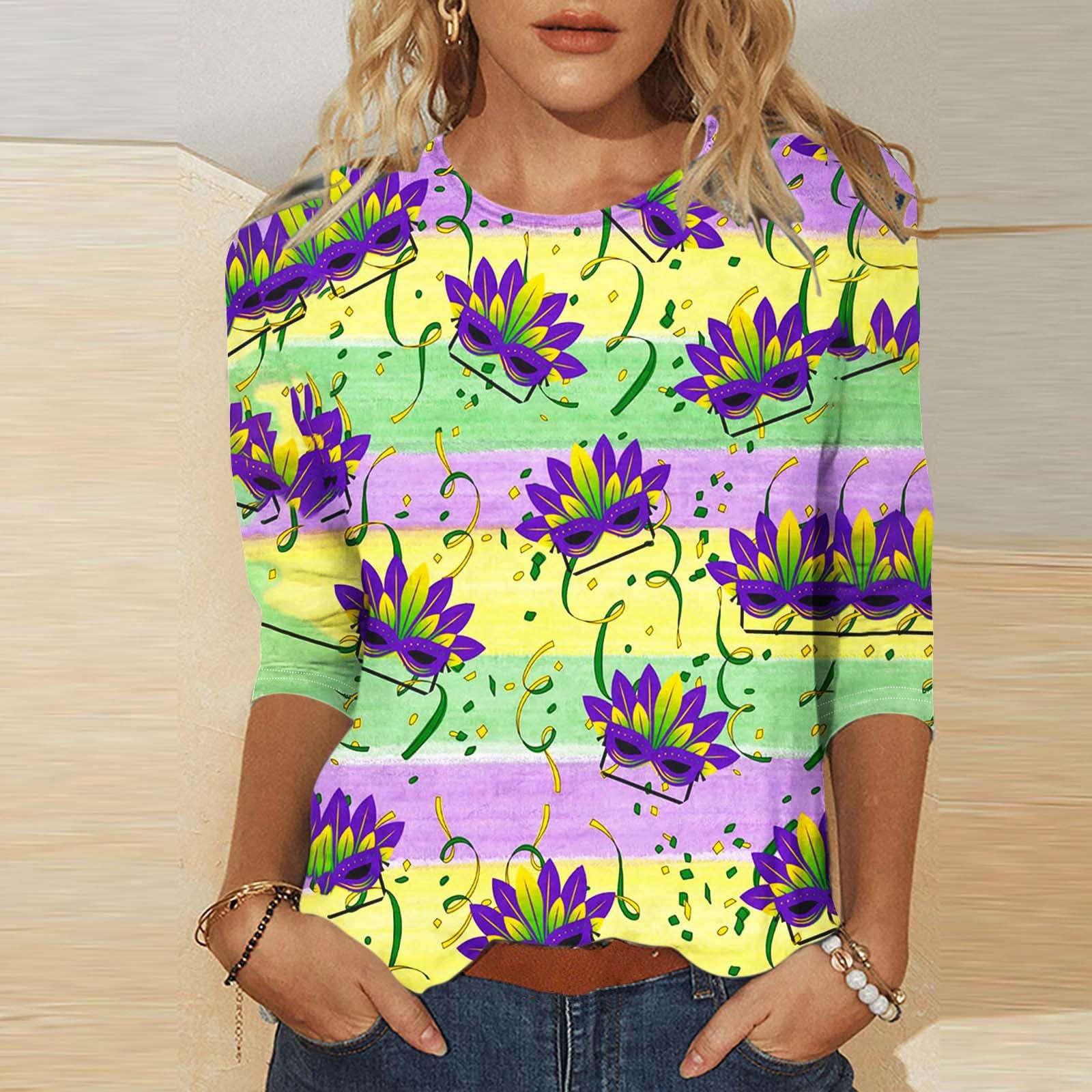 BOOMILK Mardi Gras Shirts for Women Carnival Glitter Sparkly Sequin