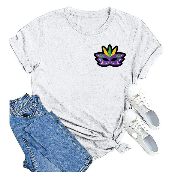 BOOMILK Mardi Gras Shirts for Women It's Mardi Yall Funny Letter Graphic Tees Round Neck Short Sleeve Loose Top