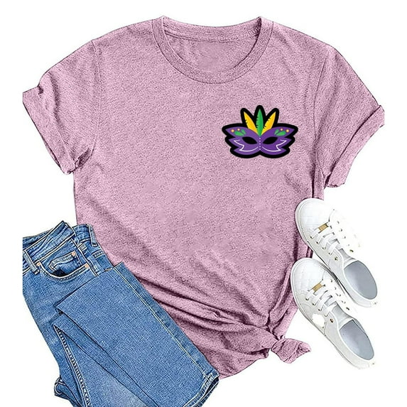 BOOMILK Mardi Gras Shirts for Women It's Mardi Yall Funny Letter Graphic Tees Round Neck Short Sleeve Loose Top