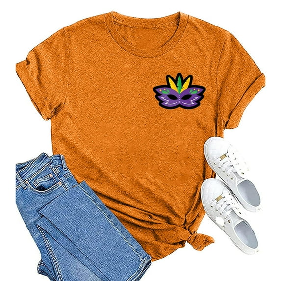 BOOMILK Mardi Gras Shirts for Women It's Mardi Yall Funny Letter Graphic Tees Round Neck Short Sleeve Loose Top