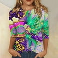 thumbnail image 1 of BOOMILK Mardi Gras Shirts for Women Loose Fit 3/4 Sleeve Plus Size Tops Crew Neck Carnival Graphic Tees, 1 of 4