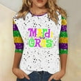 thumbnail image 1 of BOOMILK Mardi Gras Shirts for Women Plus Size Loose Fit 3/4 Sleeve Graphic Tees Round Neck Carnival Top T Shirt, 1 of 4