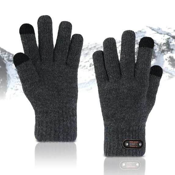 BOOMILK Men Gloves Winter Knitted Adult Five-finger Screen Thickening Warm Cycling Gloves Grey
