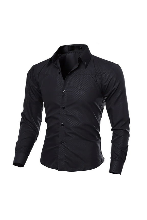 Mens Dress Shirts Formal Stretch No Wrinkle Long Sleeve Slim Fit Button Down Shirts For Wedding Party Black