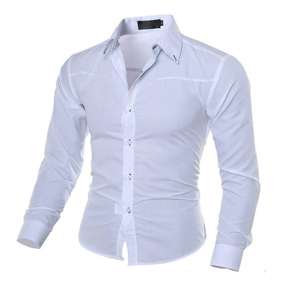 BOOMILK Mens Dress Shirts Formal Stretch No Wrinkle Long Sleeve Slim Fit Button Down Shirts For Wedding Party White