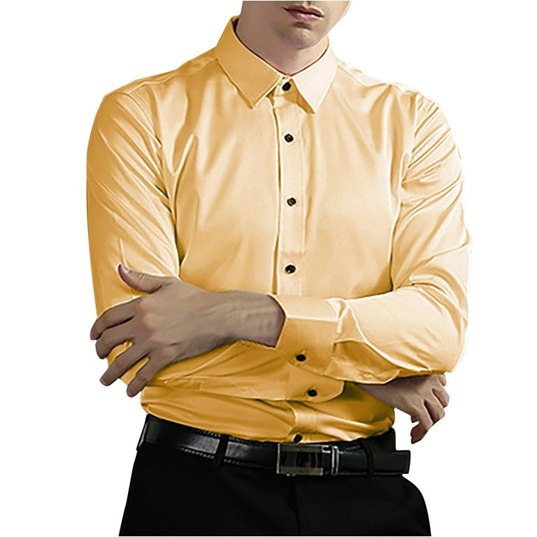 Gold button down dress shirt discount