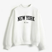 BOOMILK Oversized Crewneck Sweatshirts Women New York USA Graphic Long Sleeve Pullover Sweater