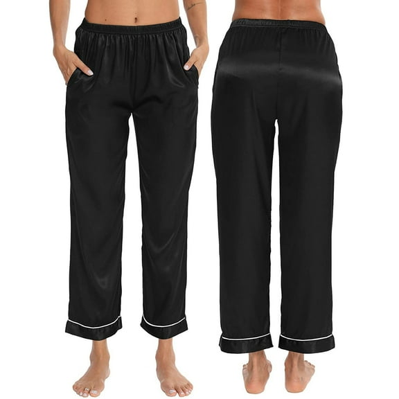 BOOMILK Pajama Pants for Women Sleepwear Solid Comfortable Satin Pants With Pockets