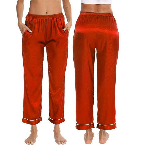 BOOMILK Pajama Pants for Women Sleepwear Solid Comfortable Satin Pants With Pockets