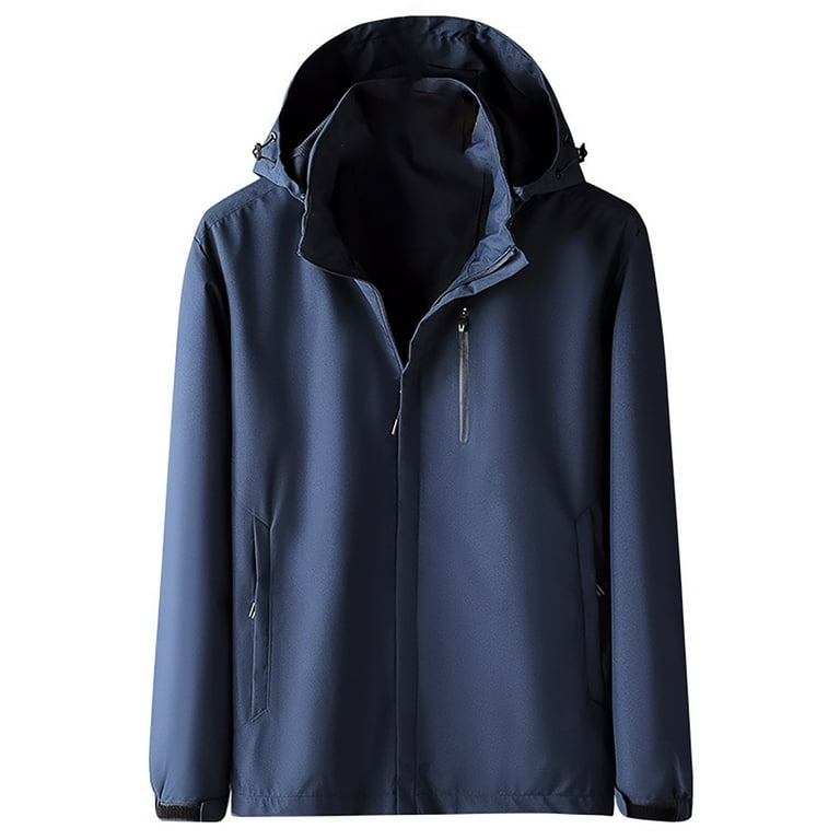 BOOMILK Rain Jackets for Men Fall Winter Solid Color Windproof Rainproof Hooded Coat Breathable Outdoor Jacket Dark Blue Walmart