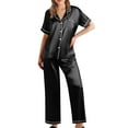 thumbnail image 1 of BOOMILK Satin Pajama Sets for Women Summer Short Sleeve Shirt Pants 2 Piece Set Silky Loose Sleepwear Plus Size, 1 of 5