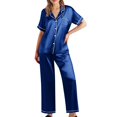 thumbnail image 1 of BOOMILK Satin Pajama Sets for Women Summer Short Sleeve Shirt Pants 2 Piece Set Silky Loose Sleepwear Plus Size, 1 of 5
