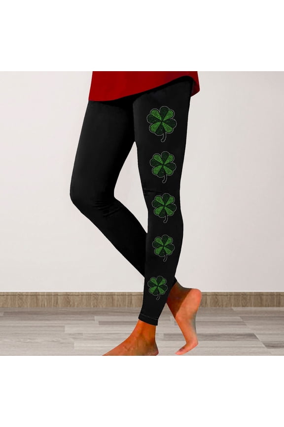 St. Patrick's Day Leggings for Women Trendy Shamrock Print High Waisted Stretch Legging Plus Size Workout Yoga Pants