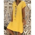 thumbnail image 1 of BOOMILK Summer Dresses for Women Plus Size Casual V Neck Cotton Linen T Shirt Dress Loose Shift Dress Yellow, 1 of 8