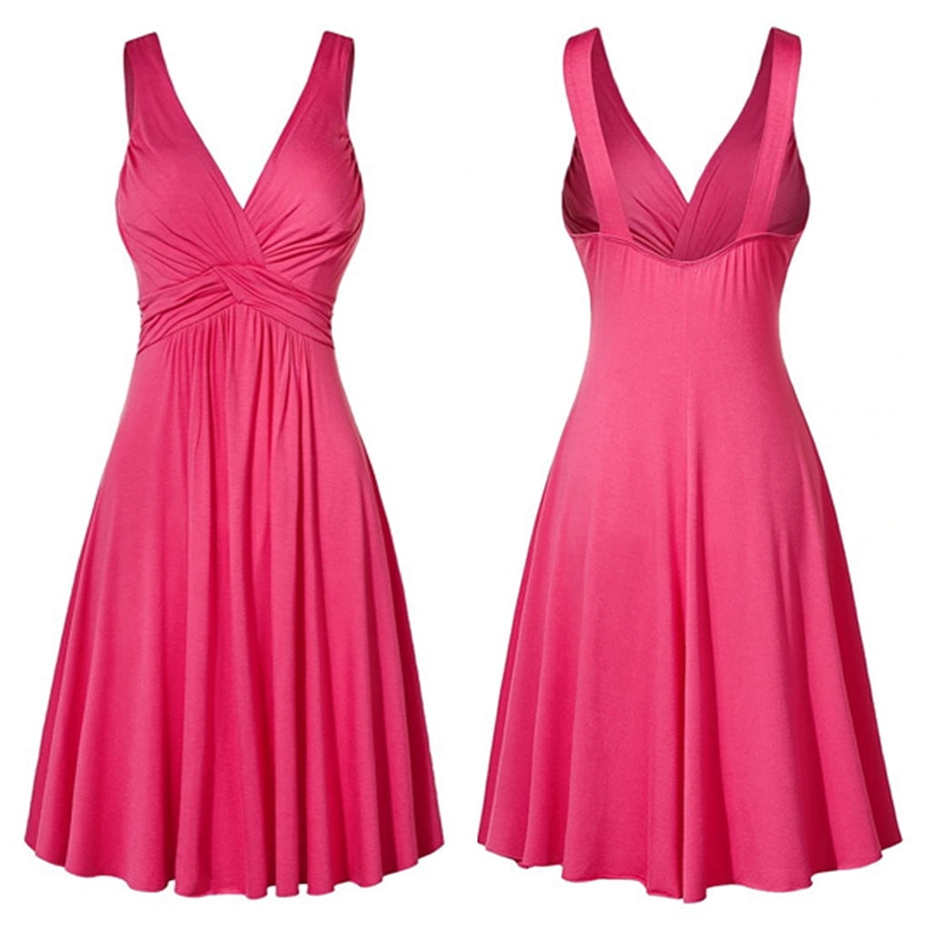 Women's Fashion Diamond V-Neck Pleated Slim Sling Dress