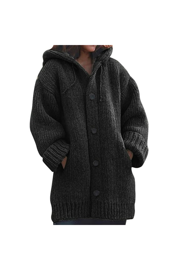 Sweater Jacket for Women Plus Size Fall Winter Thick Solid Knit Mid Length Coat