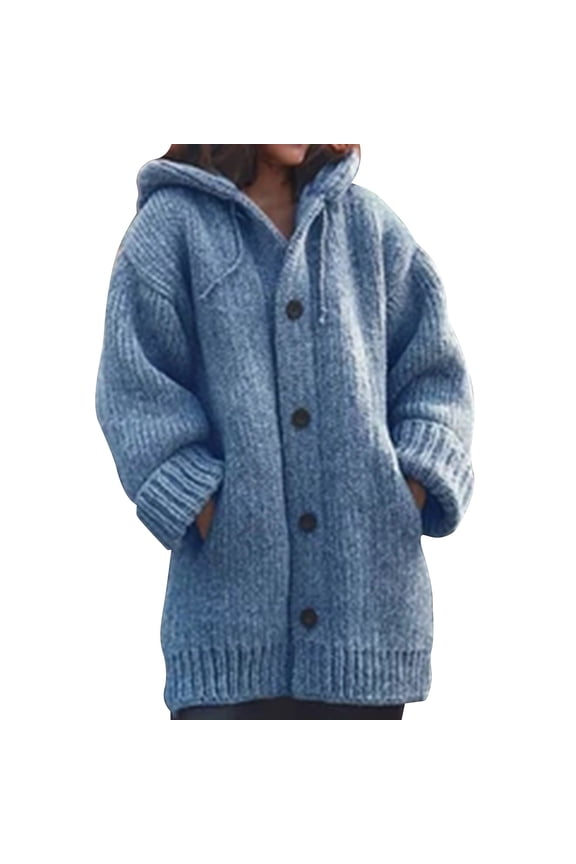 Sweater Jacket for Women Plus Size Fall Winter Thick Solid Knit Mid Length Coat