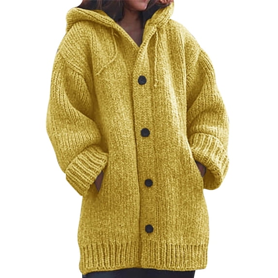 BOOMILK Sweater Jacket for Women Plus Size Fall Winter Thick Solid Knit Mid Length Coat